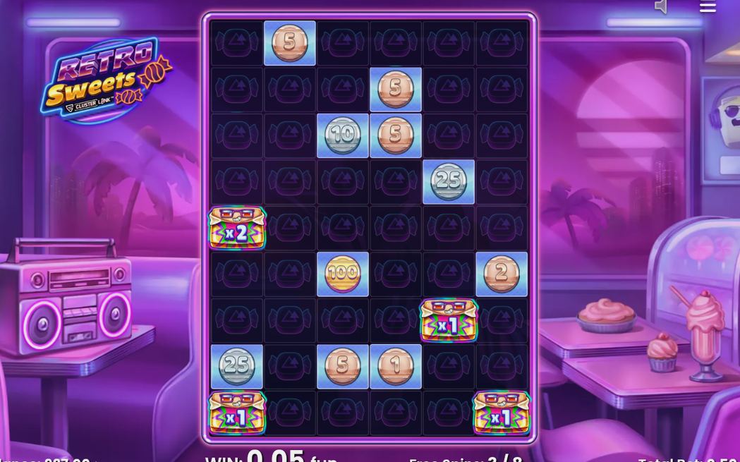 Free Spins grid after Wild Candy Symbols land