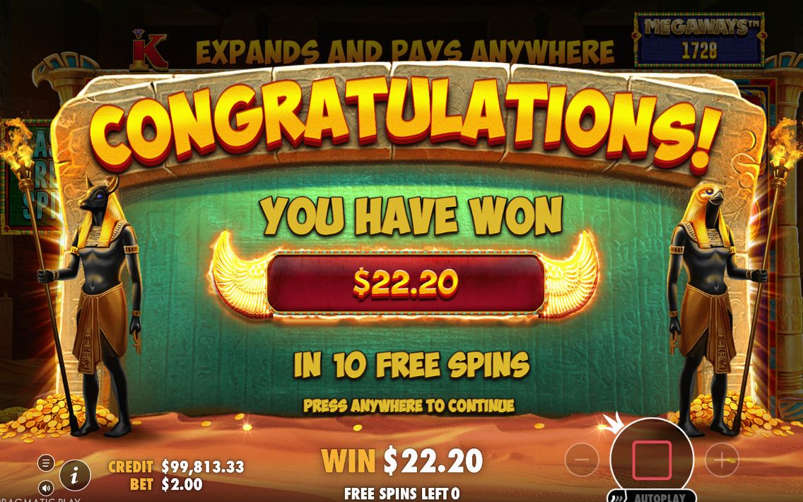 Win screen after a Special Expanding Symbol payout